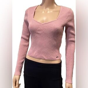 Hollister Sweetheart Neckline Pink Ribbed Sweater